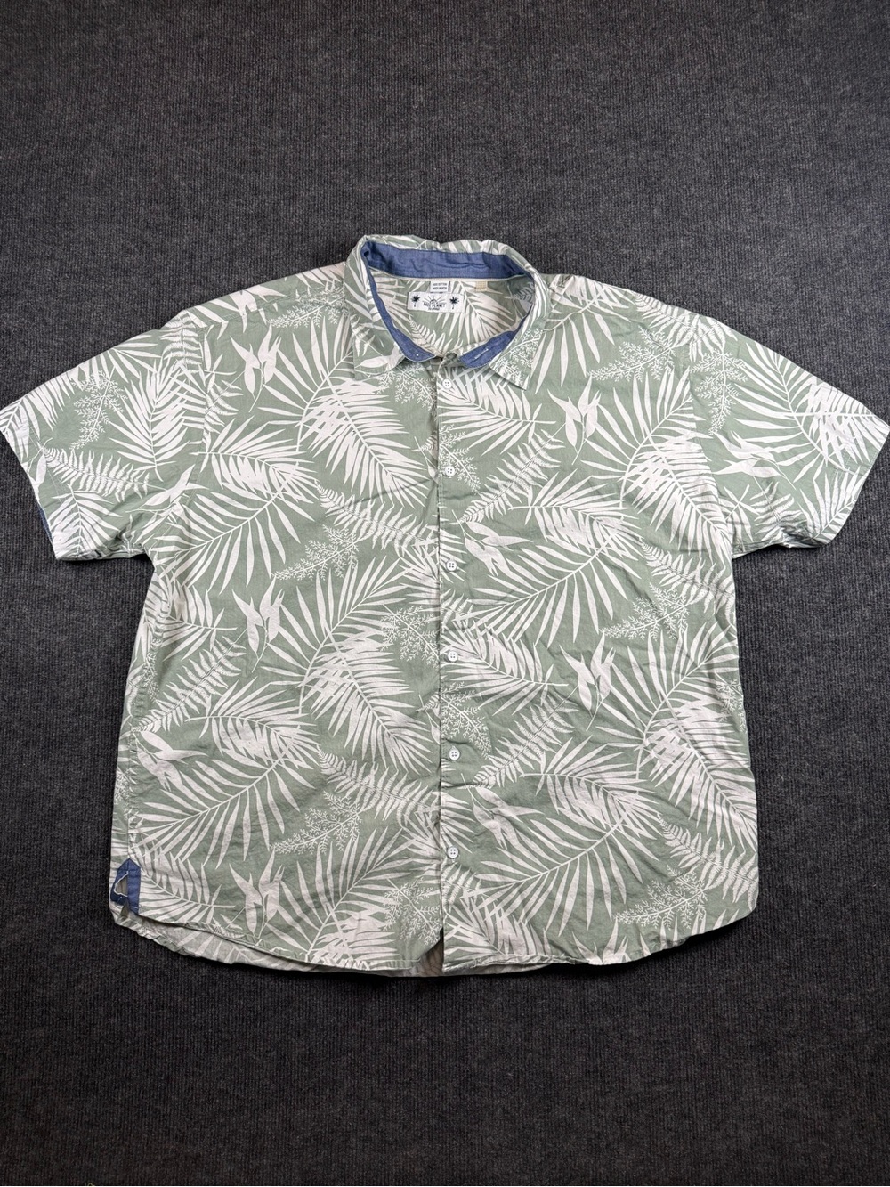Free Planet 3X-Large Green White Leaf Print Short Sleeve Button Up Shirt